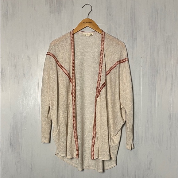 Anthropologie Staring At Stars Cream Draped Embroidered Cardigan Size M - Picture 2 of 7